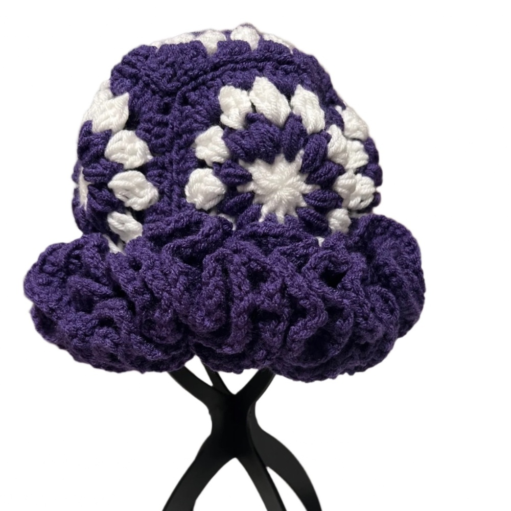 Purple Crochet Hat for Women with Ruffle